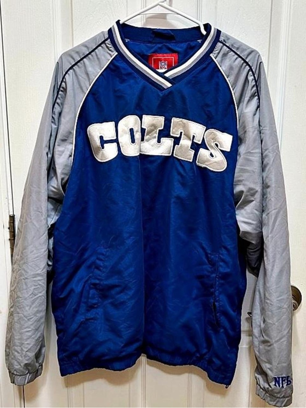 NFL Royal Blue and Gray Colts Pullover Bomber Jacket
